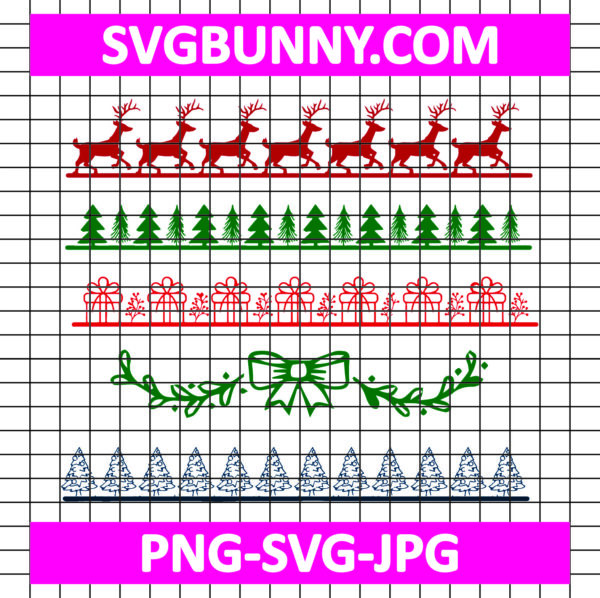 Doodle Christmas Border SVG, DXF, PNG, EPS, JPG Bundle