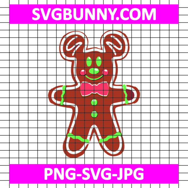 Mickey Mouse Christmas SVG, Mickey Mouse Cookie SVG, Mickey Mouse Gingerbread Christmas Embroidery Design with Festive Bow