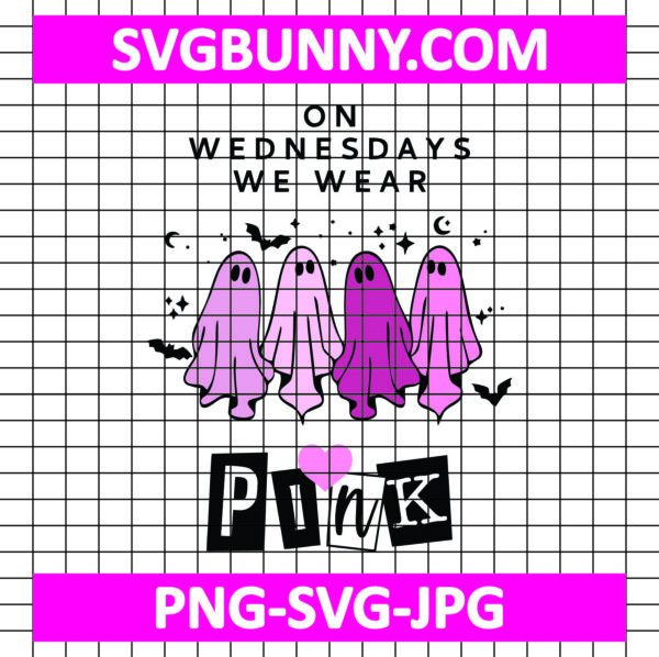 On Wednesdays We Wear Pink SVG, Pink Ghosts SVG, Girl Halloween SVG, Pink SVG