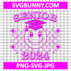 Senior 2024 Smiley Pink SVG, Graduation SVG Download, Retro Checkered SVG