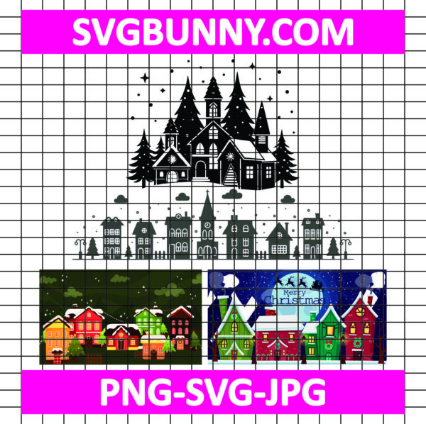 Winter Village Vector Image, Winter Village SVG bundle, Christmas Decor SVG