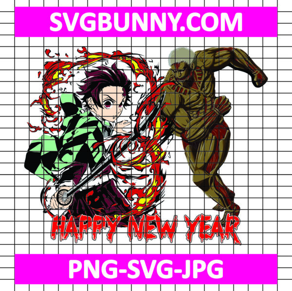 Attack on Titan & Demon Slayer New Year SVG, Attack on Titan SVG, Demon Slayer SVG, Anime SVG