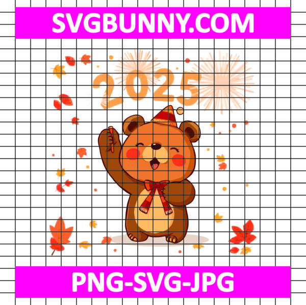 Adorable Chibi Bear New Year SVG, Bear SVG, Grizzly Bear SVG, New Year SVG