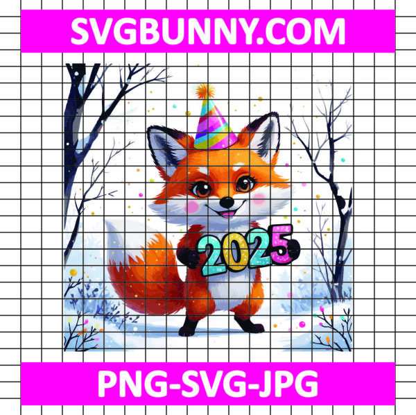 Chibi Fox Happy New Year SVG, Cute Forest Friend SVG, New Year SVG, Fox SVG