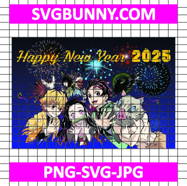 Chibi Kamado Family Happy New Year SVG, Kamado SVG, Demon Slayer SVG, New Year SVG