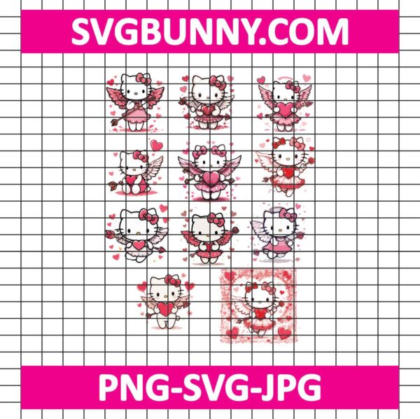 Hello Kitty Cupid Valentine Bundle SVG, Hello Kitty SVG, Love SVG, Hello Kitty Valentine's Day PNG