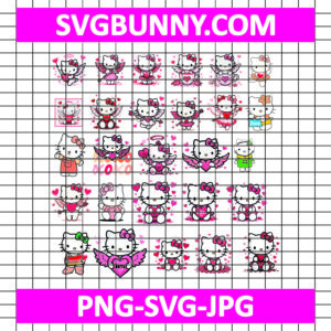 Hello Kitty SVG Bundle, Happy Valentines Day SVG, Valentines Day SVG, Kawaii Kitty SVG Bundle