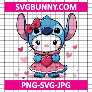 Hello Kitty Stitch Valentines Day Svg, Heart Svg, Love Svg, Valentine's Day Svg