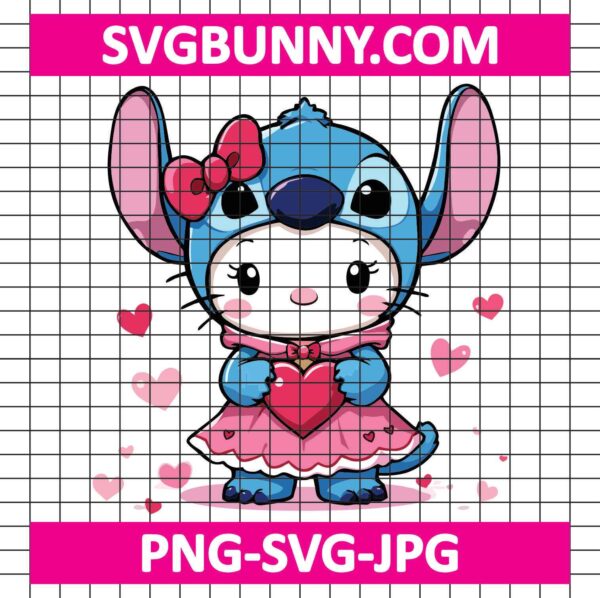 Hello Kitty Stitch Valentines Day Svg, Heart Svg, Love Svg, Valentine's Day Svg