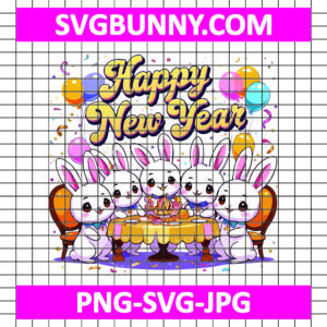 Kawaii Bunny Party SVG, Happy New Year 2025 SVG, Bunny SVG, New Year SVG