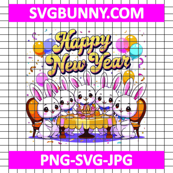 Kawaii Bunny Party SVG, Happy New Year 2025 SVG, Bunny SVG, New Year SVG