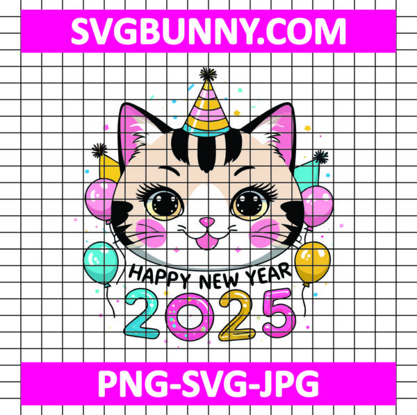 Kawaii Cat Happy New Year 2025 SVG, Demon Slayer SVG, New Year SVG, Neko SVG