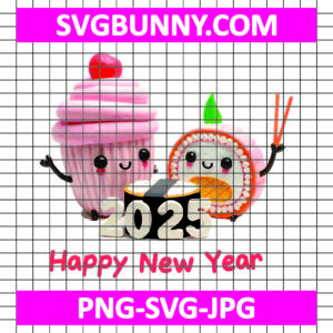 Kawaii Food Friends New Year SVG, Cupcake & Sushi SVG, New Year SVG