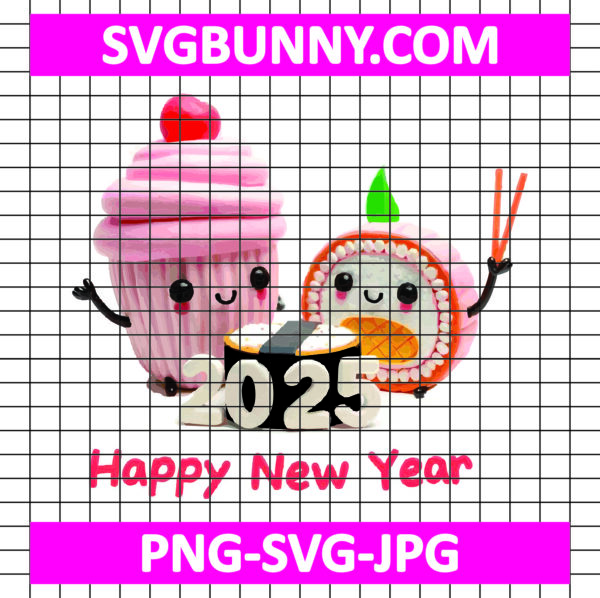 Kawaii Food Friends New Year SVG, Cupcake & Sushi SVG, New Year SVG