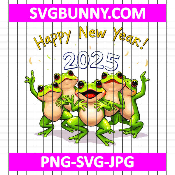 Kawaii Frog Happy New Year 2025 SVG, Frog SVG, Cute Frog SVG, New Year SVG