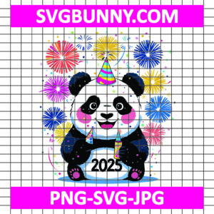 Kawaii Panda Fireworks SVG, New Year 2025 SVG, Panda SVG, New Year SVG