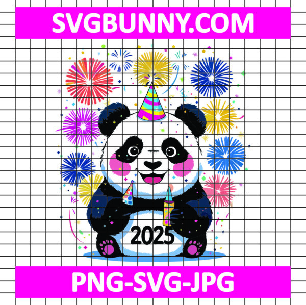 Kawaii Panda Fireworks SVG, New Year 2025 SVG, Panda SVG, New Year SVG