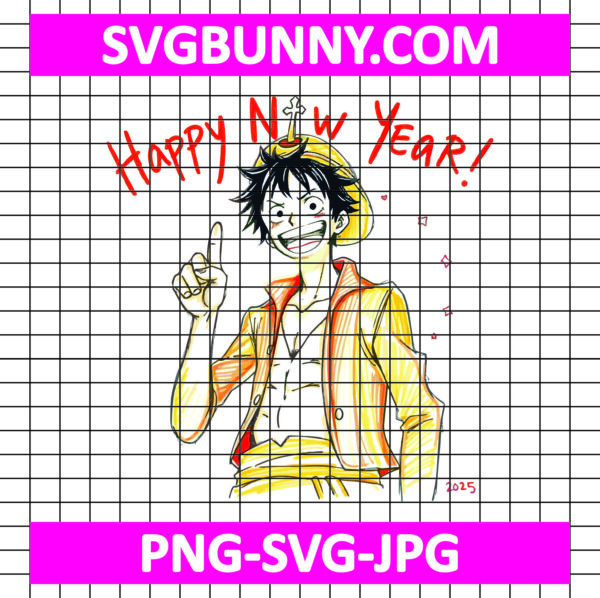 Luffy Happy New Year 2025 SVG, Monkey D Luffy SVG, New Year SVG, Anime SVG, One Piece SVG
