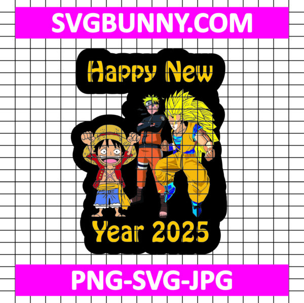 Naruto, One Piece & Dragon Ball Z Happy New Year 2025 SVG, Anime SVG, Luffy SVG