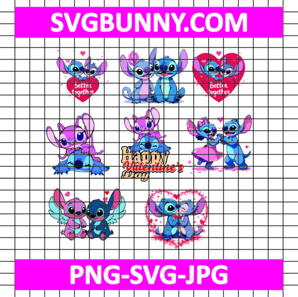 Stitch And Angel Valentine Bundle SVG, Disney SVG, Stitch Love Angel SVG, Stitch SVG