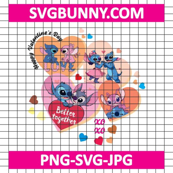 Stitch And Angel Valentine Day Bundle SVG, Stitch And Angel SVG, Valentines Day SVG, DXF EPS PNG Cut Files