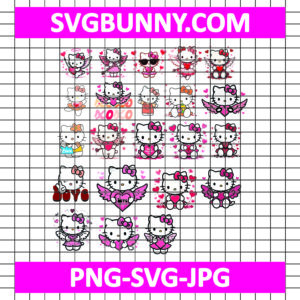 Valentine's Hello Kitty Bundle, Valentine kawaii kitty SVG, Hello Kitty PNG, Valentines Day SVG, EPS, DXF, Cut File