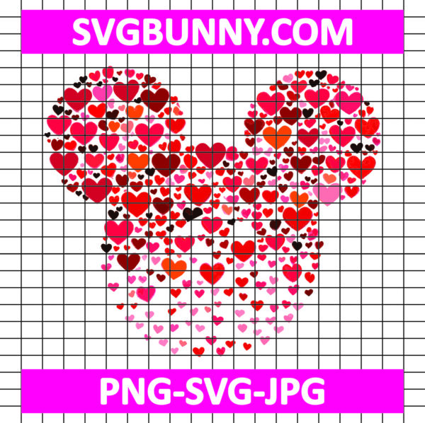 Valentine Mickey Mouse head heart shape SVG, Disney Valentine SVG, Valentines Day SVG