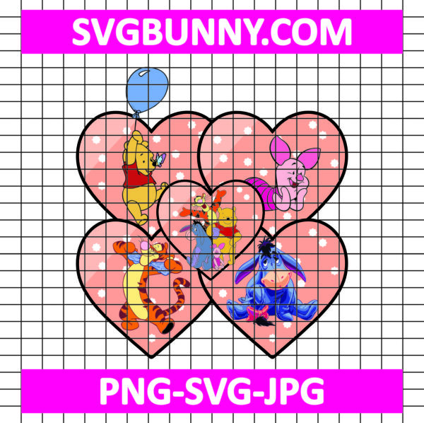 Winnie the Pooh SVG, Pooh with Friends heart Valentine SVG, Disney Valentine SVG, Valentines Day SVG