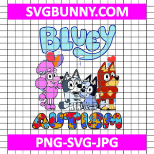 Bluey And Friends Autism SVG, Cartoon Autism SVG, Autism Awareness SVG, Bluey Heart SVG