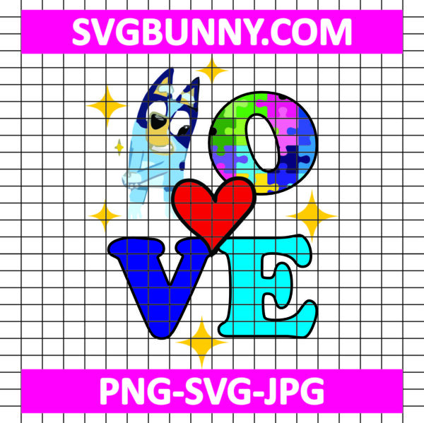 Bluey loves Autism SVG, Bluey SVG, Bluey Heart SVG