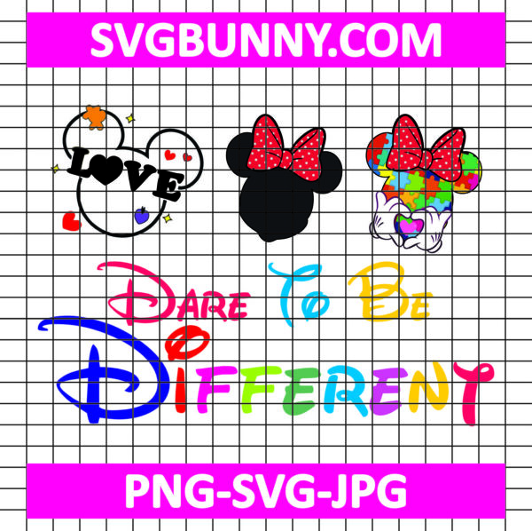 Dare To Be Different SVG, Magical World Disney Autism Awareness Month SVG, Mickey Mouse Autism SVG Png Dxf Eps