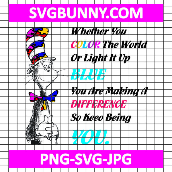 Dr Seuss Autism Awareness SVG, Dr Seuss SVG, Cat In The Hat SVG, Autism SVG