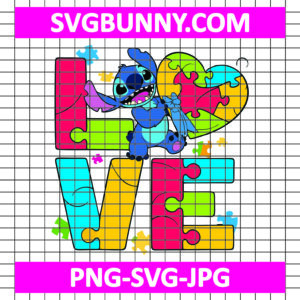 Funny Love Autism SVG, Stitch Autism Awareness SVG, Cartoon Autism SVG