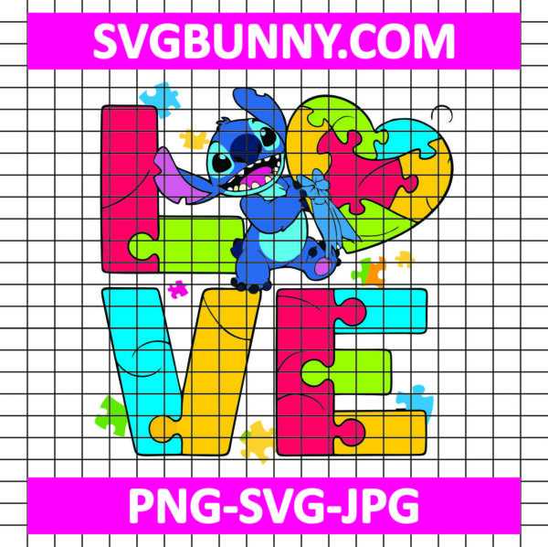 Funny Love Autism SVG, Stitch Autism Awareness SVG, Cartoon Autism SVG