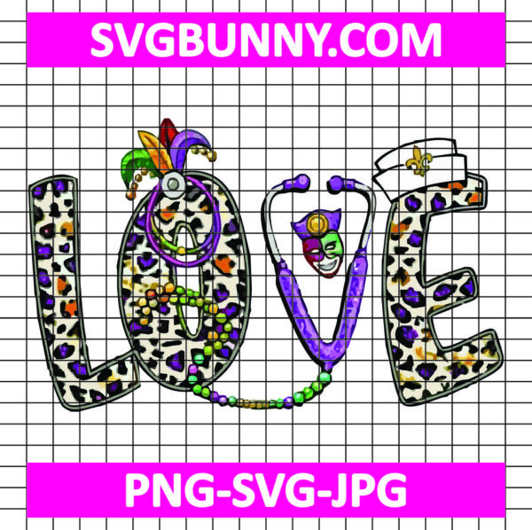 Love Mardi Gras Stethoscope PNG, Leopard Nurse PNG, Louisiana Carnival PNG Digital File, Carnival SVG, Love Mardi Gras SVG