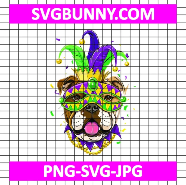 Mardi Gras Bulldog Dog SVG, Carnival SVG, Mardi Gras Carnival Jester PNG, Funny Dog Mardi Gras PNG