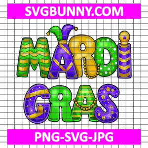 Mardi Gras Carnival PNG, Mardi Gras Letters in Stripes PNG, Carnival SVG, Mardi Gras SVG