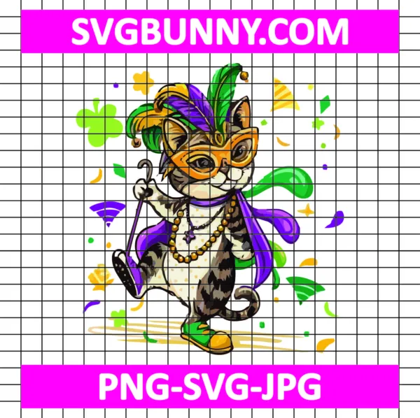 Mardi Gras Cat PNG, Funny Carnival PNG, Mardi Gras PNG Sublimation, Carnival SVG, Mardi Gras SVG