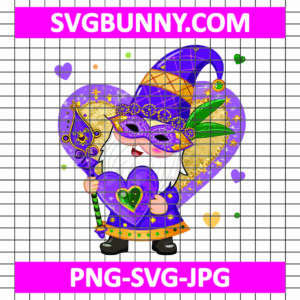 Mardi Gras Gnome Heart PNG, Louisiana Carnival PNG, Fat Tuesday New Orleans PNG, Carnival SVG