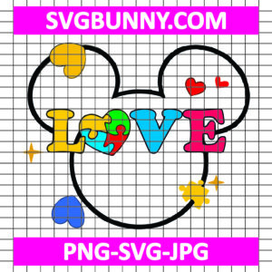 Mickey Mouse Head Love Autism SVG, Mickey Mouse Awareness Autism SVG, Cartoon Autism SVG