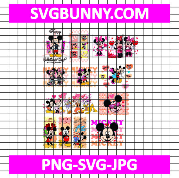 Micky Mouse Bundle SVG, Micky Mouse Valentine's Day SVG, Micky and Friends SVG, Micky and Minnie SVG, Mickey Heart SVG