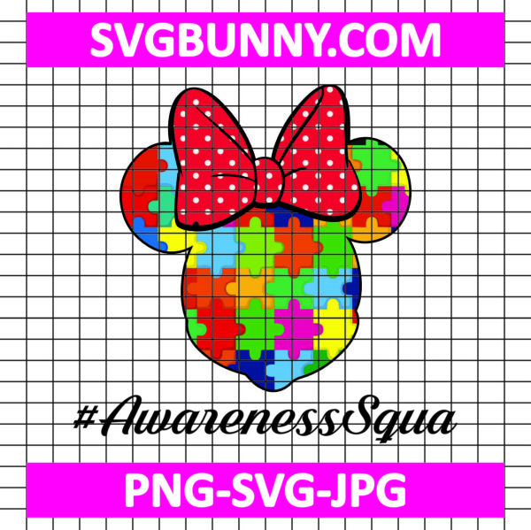 Minnie Mouse Head SVG, Minnie Mouse Head Autism SVG, Cartoon Autism SVG