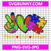 Peace Love Autism SVG, Love Autism SVG, Autism Awareness SVG, Autism Kids SVG, Autism Piece SVG, Cut Files, File For Cricut & Silhouette