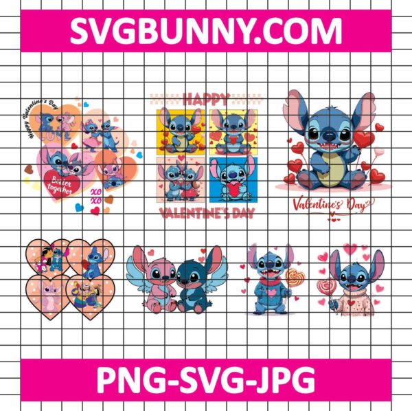 Stitch Valentines Bundle SVG, Stitch and Angel SVG, Stitch x Lilo SVG, Stitch Heart SVG