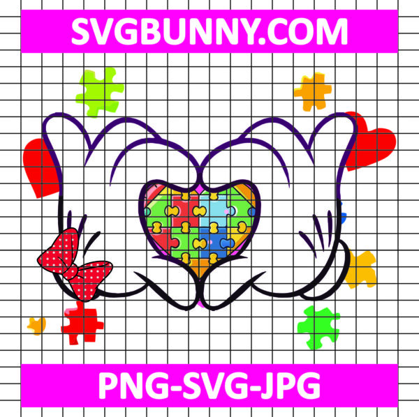 Till All The Pieces Fit SVG, Mickey Autism SVG, Autism Awareness SVG, Disney Design Puzzles SVG, Mickey Hands Heart SVG Png Dxf Eps