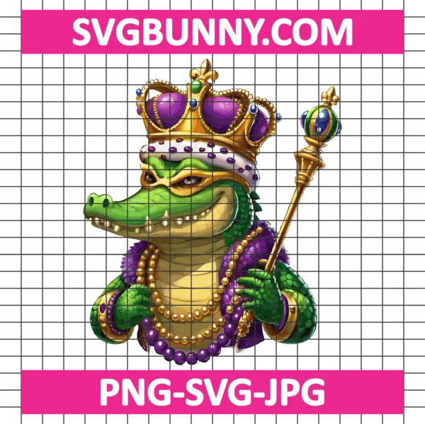 Mardi Gras Alligator PNG, King Gator New Orleans Carnival PNG, Carnival SVG, Mardi Gras Alligator SVG