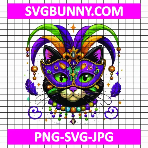 Mardi Gras Cat SVG, Cat Carnival Mask SVG, Carnival SVG