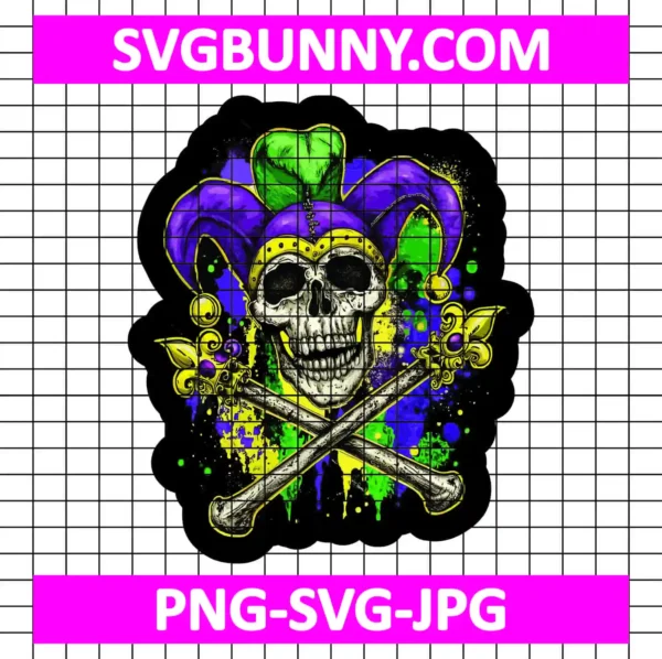 Mardi Gras Jester Skull SVG, New Orleans Skeleton SVG, Mardi Gras Carnival SVG