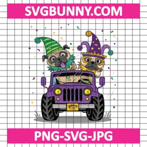 Mardi Gras Monster Truck Jester Pug SVG PNG, Mardi Gras Pug Dog SVG, Mardi Gras Carnival DXF EPS SVG PNG